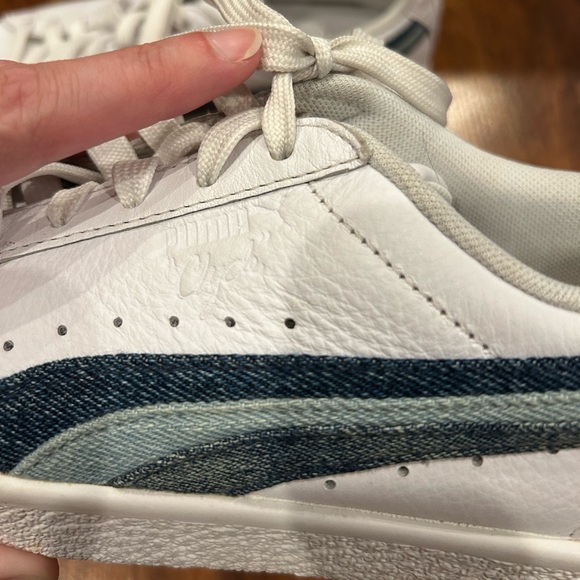 Puma Clyde Denim Striped White Leather Sneakers Shoes Women size 8.5 - Picture 3 of 10
